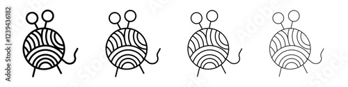 Knit yarn with needle icon Outline sign symbol set