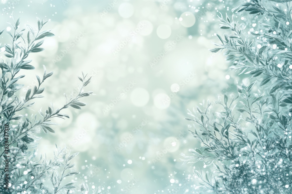 Winter Blurred Background with Frosted Pine Branches Winter Blurred Background with Frosted Pine Branches
