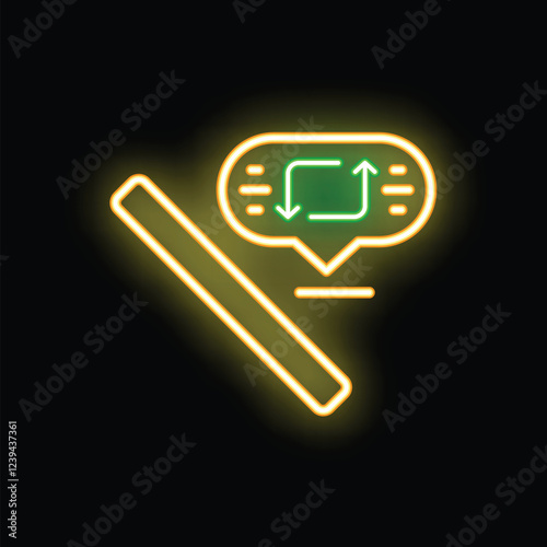 Neon sign representing a crossed out chat bubble with an updating sign inside, a great visual for being offline or unavailable