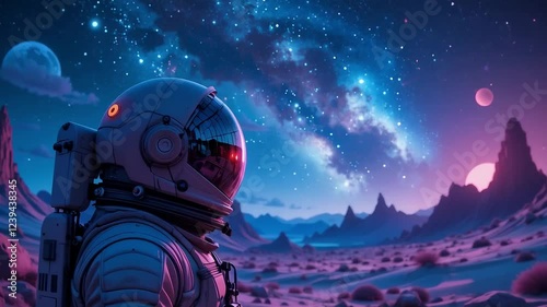 Side Portrait of Astronaut Exploring Mysterious Alien Planet