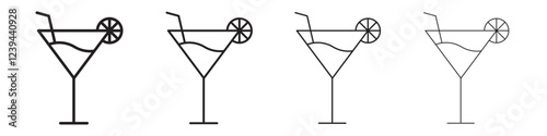 Martini glass icon Outline sign symbol set
