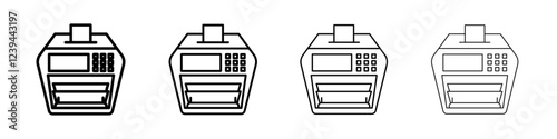 Money counting machine icon Outline sign symbol set