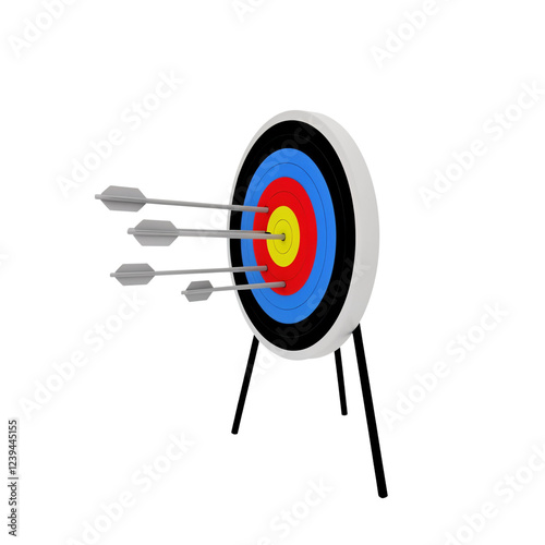 Target with arrows indicating precision in archery practice session