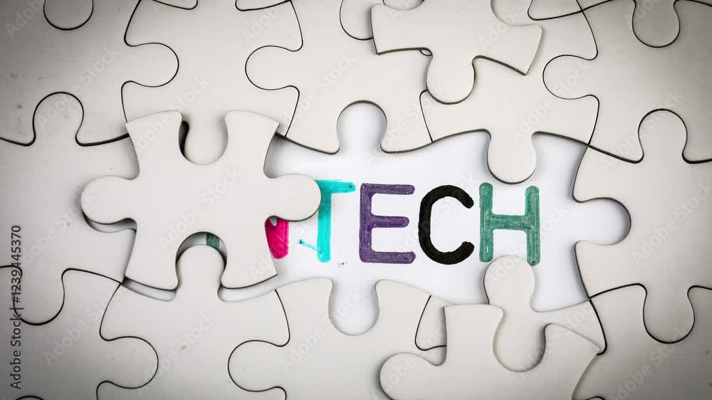 Fintech. Revealing the word by removing the puzzle pieces. Stop motion, 4K Fintech. Revealing the word by removing the puzzle pieces. Stop motion, 4K