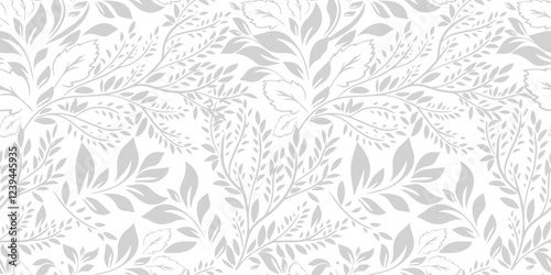 Seamless background grey graphic leaves. hand drawing. Not AI, Vector illustration.
