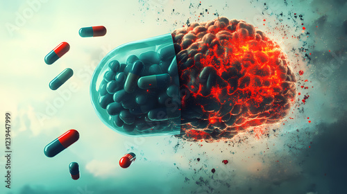 Brain pills impact: medication affects cognitive function effectively. Biological Influence. Illustration
