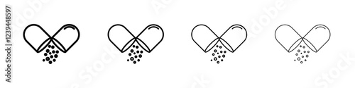 Open capsule pill icon Outline sign symbol set