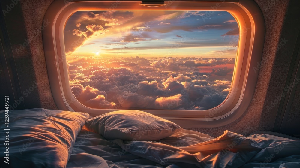 Fototapeta premium Sunset Cloudscape from Airplane Window Bed