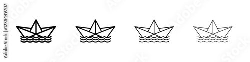 Paper boat icon Outline sign symbol set