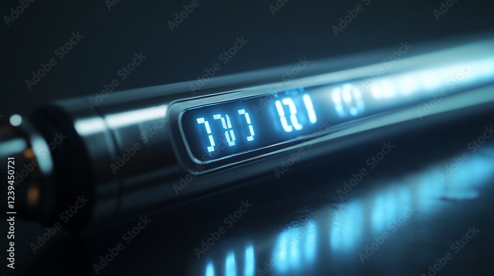 Futuristic device displaying data, dark background, technology concept Futuristic device displaying data, dark background, technology concept