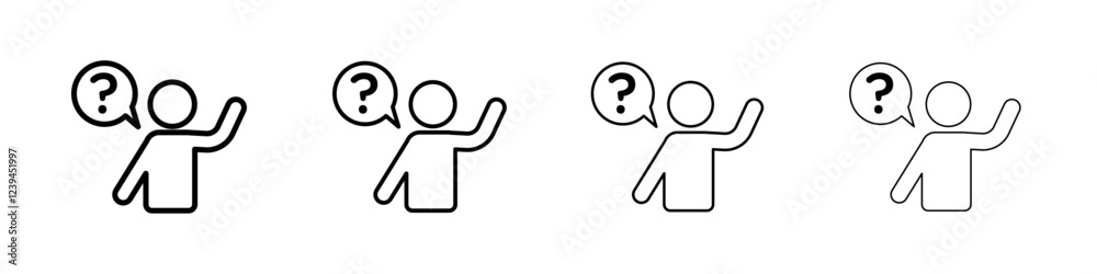 Person asking question icon Outline sign symbol set Person asking question icon Outline sign symbol set