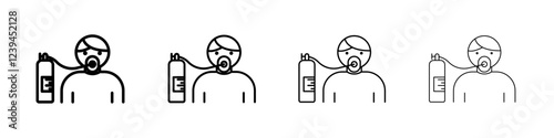 Person with oxygen mask icon Outline sign symbol set