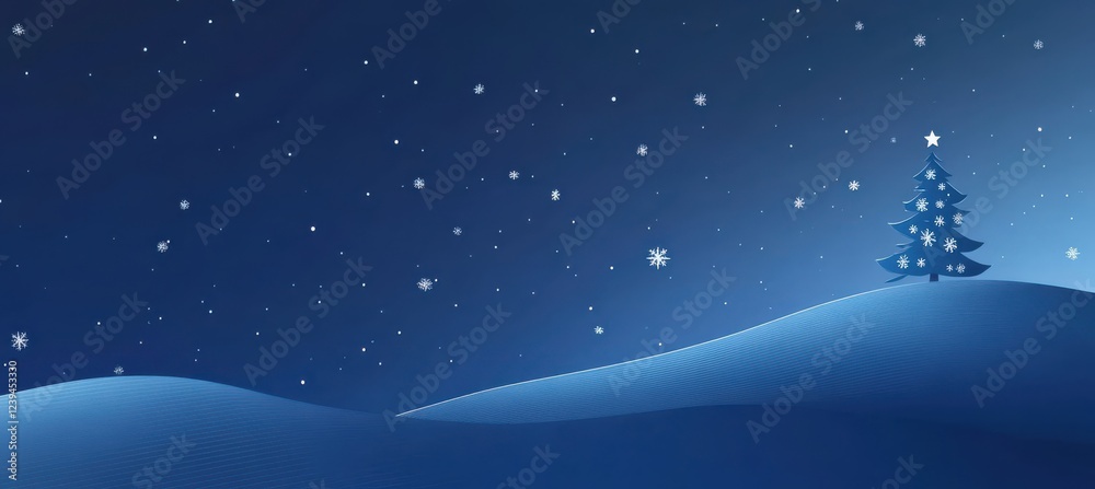 Obraz premium Blue Christmas background with snowflakes and Christmas tree