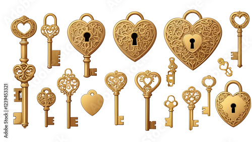 Elegant Valentine’s Day Key and Lock Vector Set