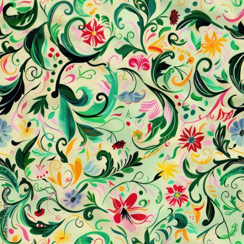 Wallpaper Mural Green chintz and pastels mixed with pop colors flower seamless repeating floral pattern 1 Torontodigital.ca