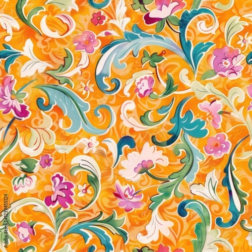  Orange chintz and pastels mixed with pop colors flower seamless repeating floral pattern 1