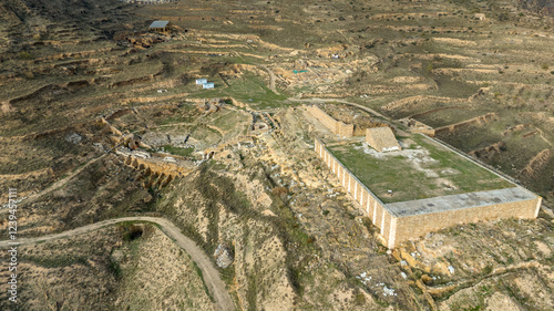 Aerial View of Ancient Ruins Augusta Bilbilis in northern Spain on a Hillside photo