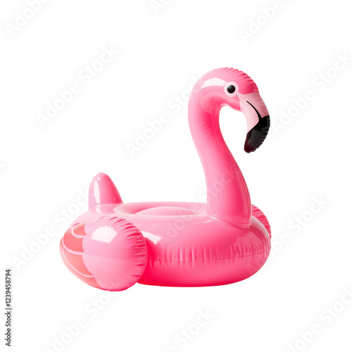 Pink pool inflatable flamingo isolated on white background, PNG, cutout