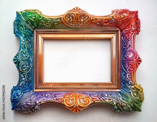 ornate picture frames in bright colors with intricate details vintage style white background