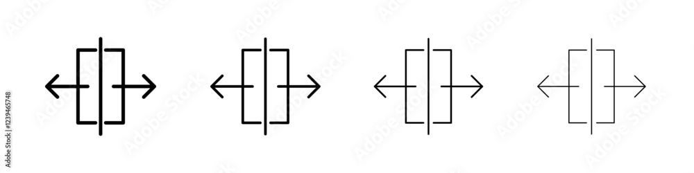 Separating arrow in two part icon Outline sign symbol set Separating arrow in two part icon Outline sign symbol set
