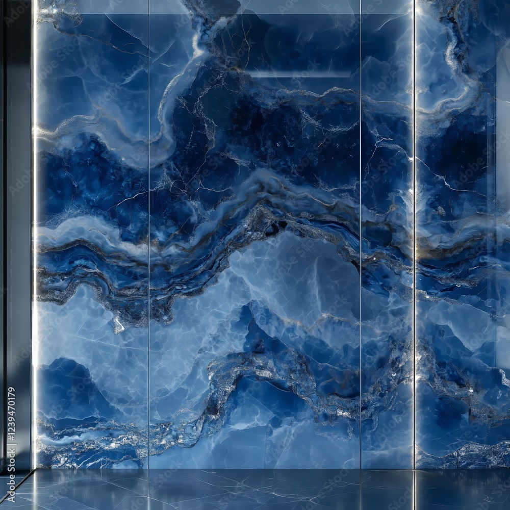 Elegant Deep Blue Marble Wall with Glossy Finish - Made with Generative AI Elegant Deep Blue Marble Wall with Glossy Finish - Made with Generative AI