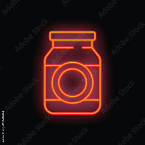Neon sign of a jar glowing on a black background