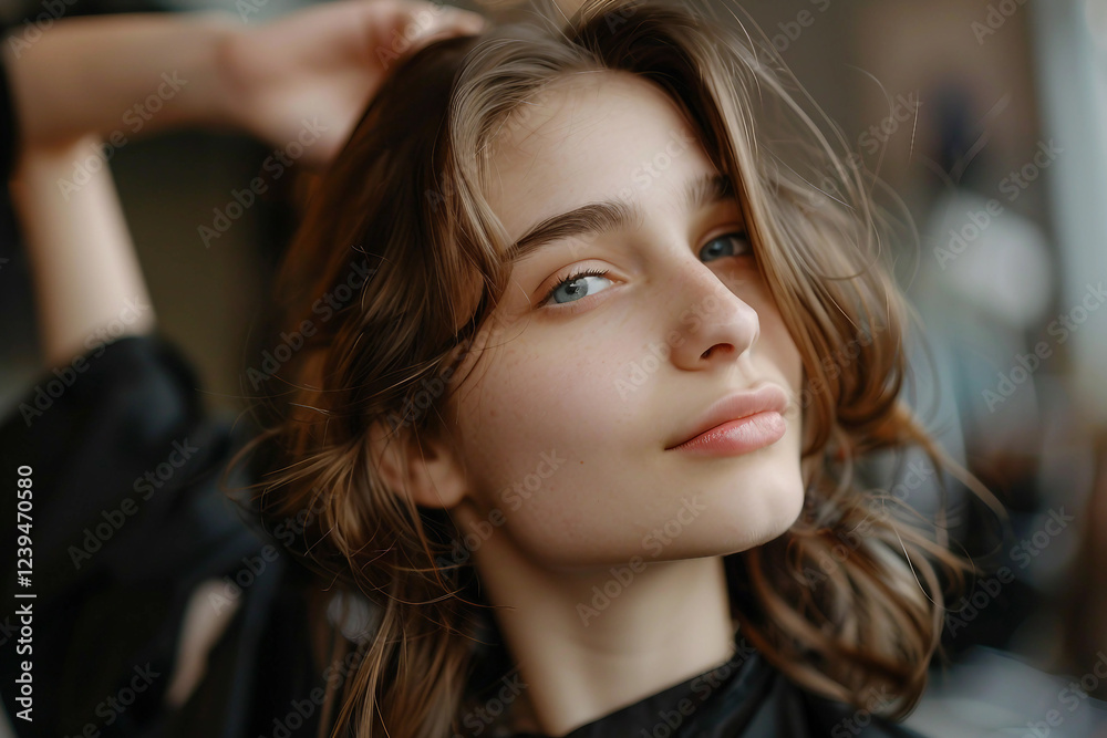 Fototapeta premium AI generated image of person getting hair styled at salon