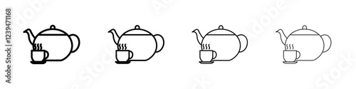 Teapot with teabag on cup icon Flat illustration sign