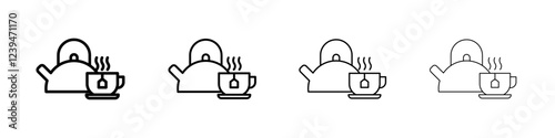 Teapot with teabag on cup icon Flat illustration sign