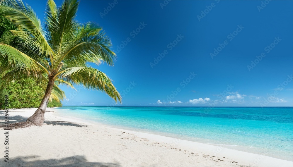 serene tropical beach view with palm trees and turquoise waters under a clear blue sky serene tropical beach view with palm trees and turquoise waters under a clear blue sky
