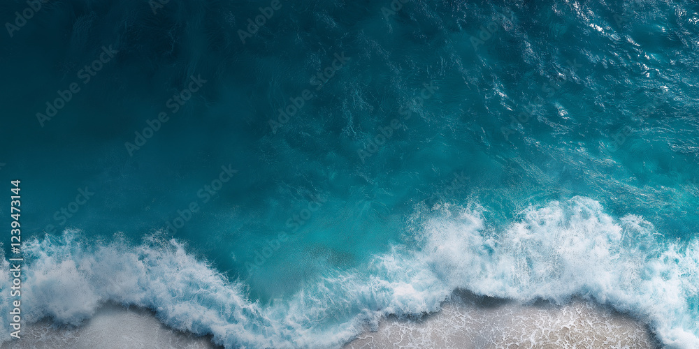 Fototapeta premium The ocean is calm and peaceful, with a gentle wave breaking on the shore