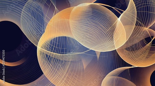 Abstract golden lines create ethereal shapes in a dark blue background