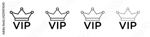 Vip text with crown icon Flat illustration sign