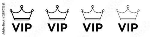 Vip text with crown icon Flat illustration sign
