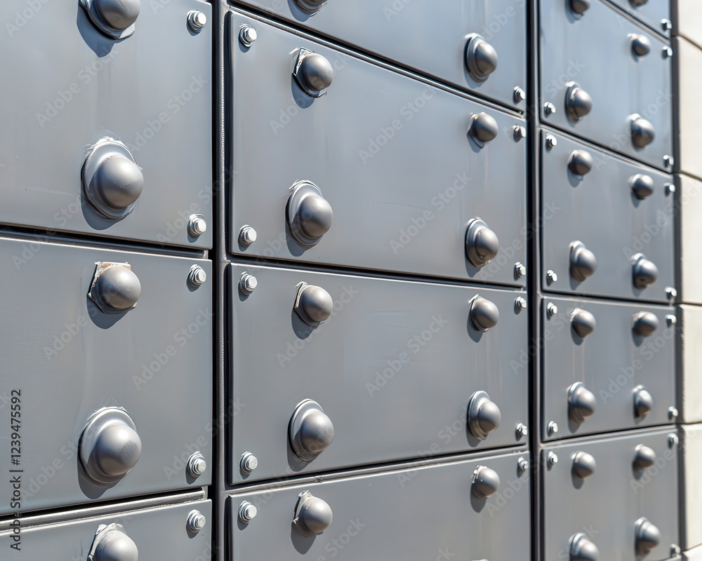 Detailed Close-Up of Secure Metal Lockers in a Row Detailed Close-Up of Secure Metal Lockers in a Row