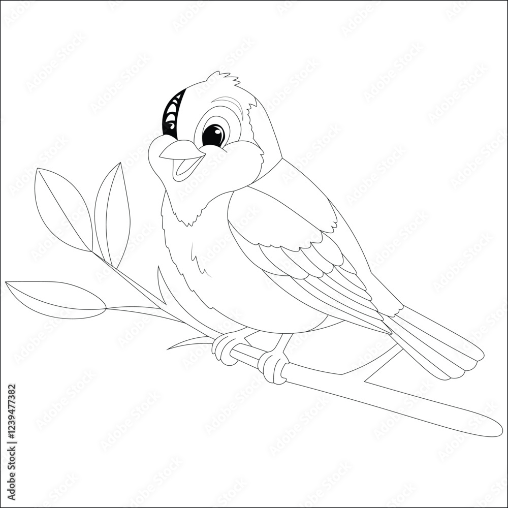 Fototapeta premium Kawaii Bird Line Draw Coloring Page