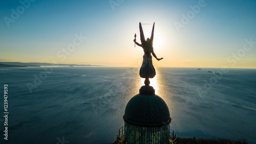 Cuadro en lienzo A breathtaking aerial drone view of the Faro della Vittoria (Victory Lighthouse) in Trieste, Italy