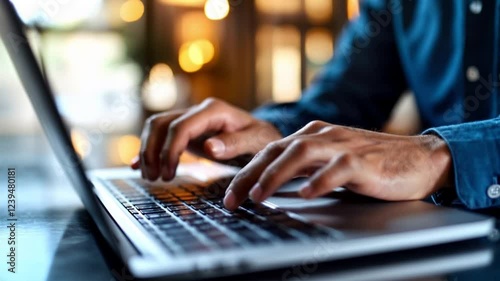 Close-up of Hands Typing on a Laptop at Night