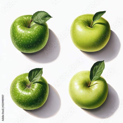 Variety of apples displayed on a white background showcasing different colors and textures photo