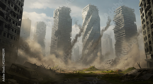 Post-Apocalyptic Cityscape: Ruins of a Fallen Metropolis