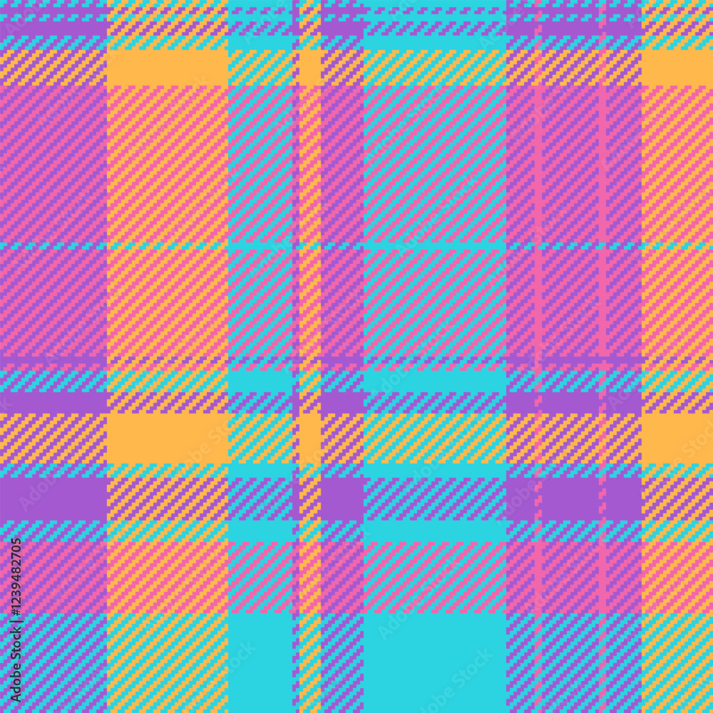 Mixed fabric plaid check, trend textile background texture. Relief tartan seamless vector pattern in pink and violet colors. Mixed fabric plaid check, trend textile background texture. Relief tartan seamless vector pattern in pink and violet colors.
