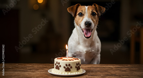 Adorable Jack Russell Terrier Celebrates Birthday with Paw-Print Cake photo