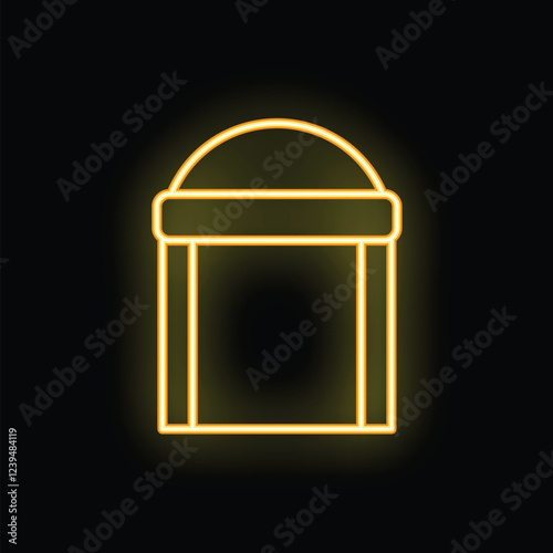 Glowing neon trash can icon with rounded lid on a black background