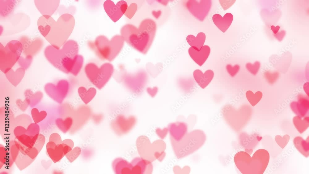 Red and pink hearts floating on soft white background for Valentine's day. Heart particles fading in and out for a smooth romantic theme celebrating love, passion, or for a Valentines day background. Red and pink hearts floating on soft white background for Valentine's day. Heart particles fading in and out for a smooth romantic theme celebrating love, passion, or for a Valentines day background.