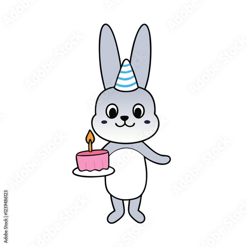 Rabbit holding a birthday cake vector art illustration