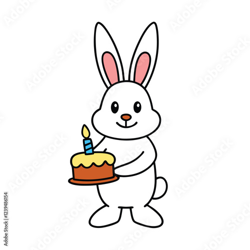 Rabbit holding a birthday cake vector art illustration