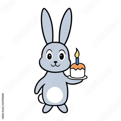 Rabbit holding a birthday cake vector art illustration