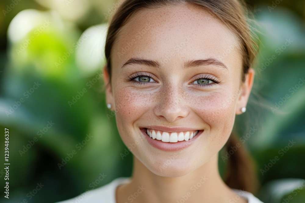 Woman with green eyes and a smile on her face Woman with green eyes and a smile on her face