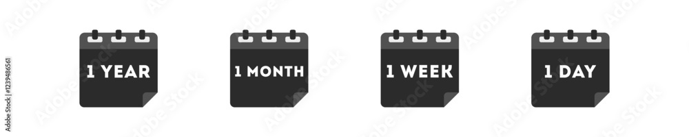 Black calendar icon on white background. Simple sign calendar - Year, Month, Week, Day. Minimalist icons date in vector design style Black calendar icon on white background. Simple sign calendar - Year, Month, Week, Day. Minimalist icons date in vector design style