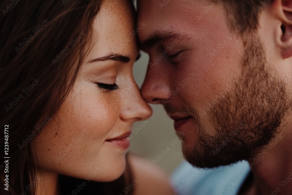 Man and a woman are kissing each other's noses